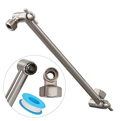ShowerMaxx, 10 Inches Stainless Steel Adjustable Shower Arm Extender, Adjustable Height and Angle For Fixed, Rain, Handheld Shower Heads, Universal NPT 1/2 inch Connector, Brushed Nickel Finish