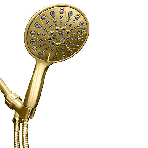 ShowerMaxx, Elite Series, 6 Spray Settings 6 inch Hand Held Rainfall Shower Head, Extra Long Stainless Steel Hose, MAXX-imize the Rainfall Experience with Showerhead in Polished Brass/Gold Finish